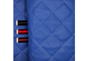 Quilted eco-leather 5×5 cm, blue, white threads, by the meter, width 145 cm
