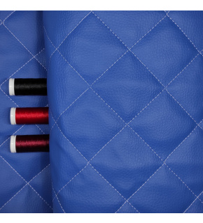 Quilted eco-leather 5×5 cm, blue, white threads, by the meter, width 145 cm