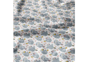 Cotton fabrics, by the meter. Gray Owls on White