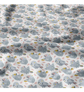 Cotton fabrics, by the meter. Gray Owls on White