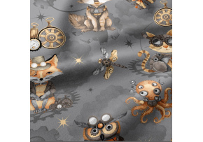 Cotton fabrics, Animals on Graphite, by the meter