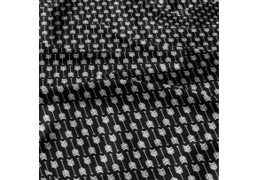 Decorative cotton fabric, by the meter, Feathers White on Black