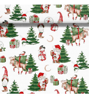 Christmas cotton fabric, by the meter, width 160 cm, Snowman on White