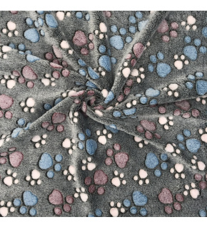 Minky Fleece, 220 g/m², width 160 cm, by the meter, paw prints on grey