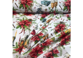 Christmas cotton fabric, by the meter, width 160 cm, Lamp and Glasses