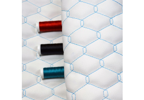 Eco-leather GEO color White quilted with Turquoise threads, by the meter, 145 cm
