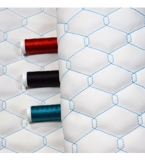Eco-leather GEO color white quilted with turquoise threads, by the meter, 145 cm