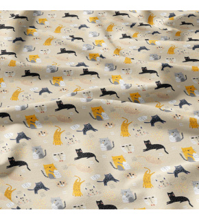 Cotton fabrics, by the meter. Milk Cats on Beige