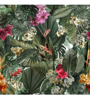 Velvet upholstery fabrics with print, Flowers on Green Leaves