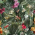 Velvet upholstery fabrics with print, Flowers on Green Leaves