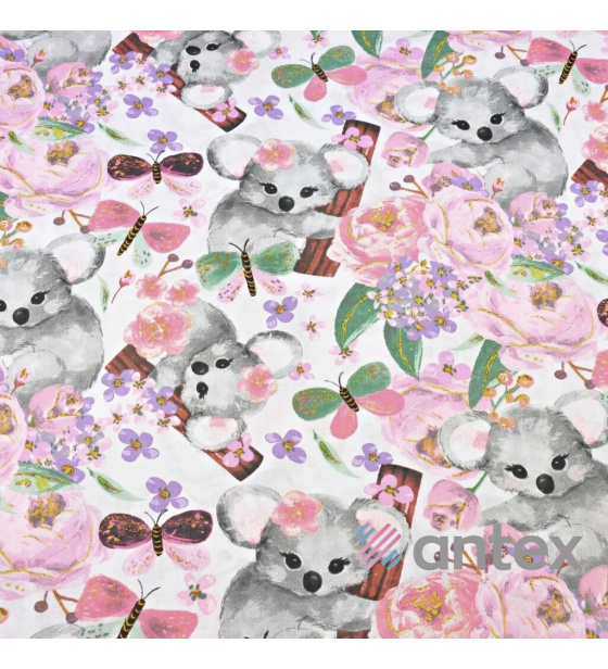 Cotton fabric, by the meter. Koalas on White