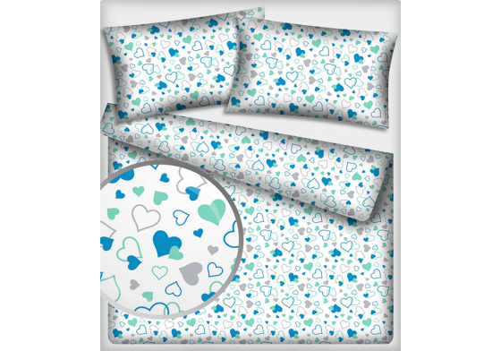 Dekorační bavlněná látka metráž vzor Valentinky, barva modrá