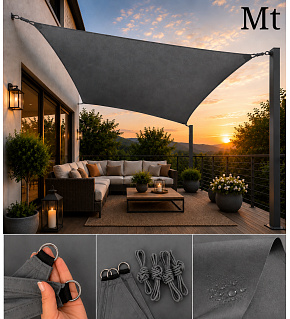 Sun shade sail 3x2 m, Oxford 165 g/m², gray Sun shade sail 3x2 m, Oxford 165 g/m², gray