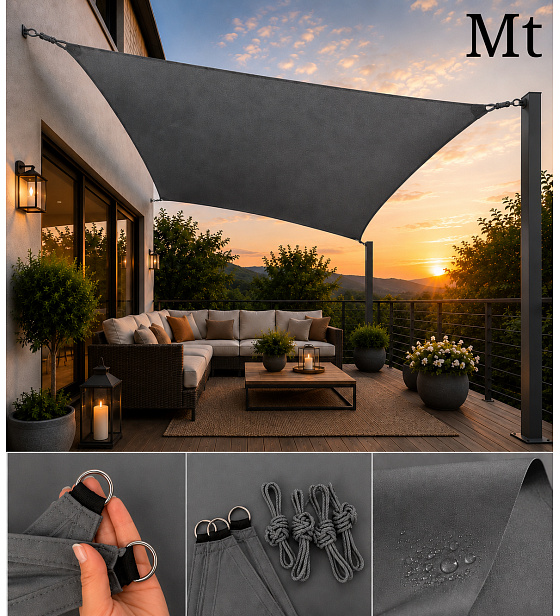 Sun shade sail 3x2 m, Oxford 165 g/m², gray