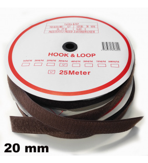 Hook and Loop Velcro Tape Set Brown 20 mm Pack 25 m
