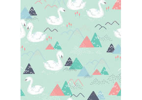 Cotton fabrics, by the meter. Swans on Menthol