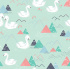 Cotton fabrics, by the meter. Swans on Menthol