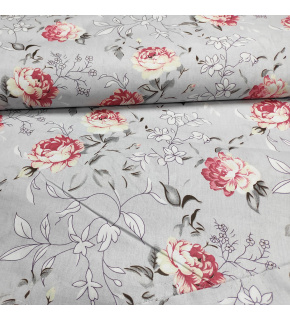 Cotton fabric 100% cotton, 125 g/m², width 160 cm, flowers on grey Cotton fabric 100% cotton, 125 g/m², width 160 cm, flowers on grey