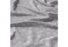 Decorative cotton fabric, by the meter, White Hearts on Gray