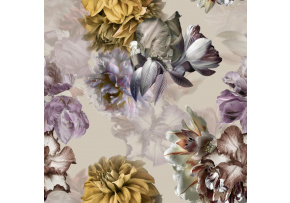 Velvet upholstery fabrics with print, Flowers on Beige