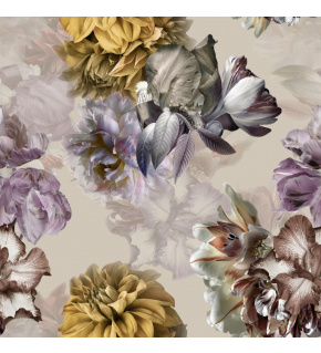 Velvet upholstery fabrics with print, Flowers on Beige