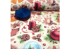 Christmas cotton fabric, by the meter, width 160 cm, Christmas motif on White, 10-5