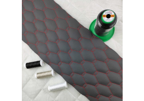 Eco-leather GEO color Graphite quilted with Red threads, faux leather by the meter,