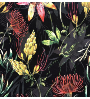 Printed tablecloth fabric, Oxford, Flowers on Black