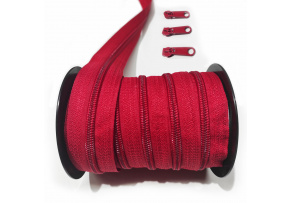 Red spiral zipper 5 mm by the meter