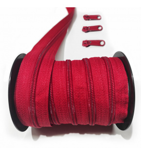 Red spiral zipper 5 mm by the meter
