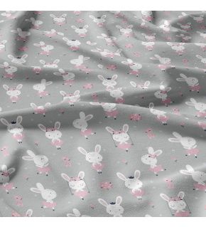 Cotton fabrics, by the meter. Little Hare on the Grey