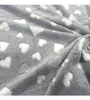 Minky Beránek, 220 g/m², width 160 cm, fabric by the meter, gray and white hearts on gray