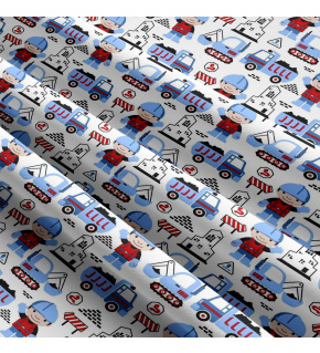 Children's cotton fabric by the meter Construction machines on white