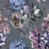Velvet upholstery fabrics with print, Blue Flowers on Grey