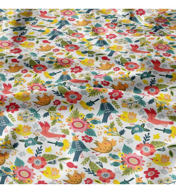 Cotton fabrics, by the meter. Birds of Paradise on White