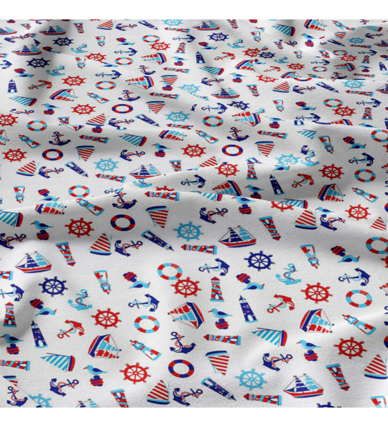 Children's cotton fabric by the meter Sea on White
