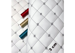 Eco-leather MIX 3x3 cm color White quilted with Black threads, by the meter, 145 cm