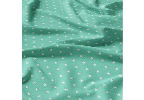 Children's cotton fabric Stars White on Mint