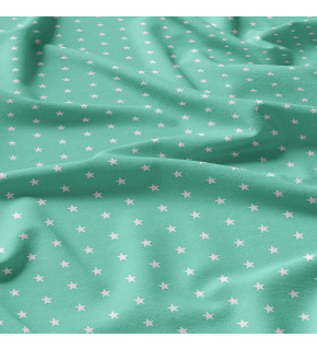 Children's cotton fabric 100% cotton, 125 g/m², width 160 cm, white stars on mint