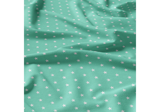 Children's cotton fabric Stars White on Mint