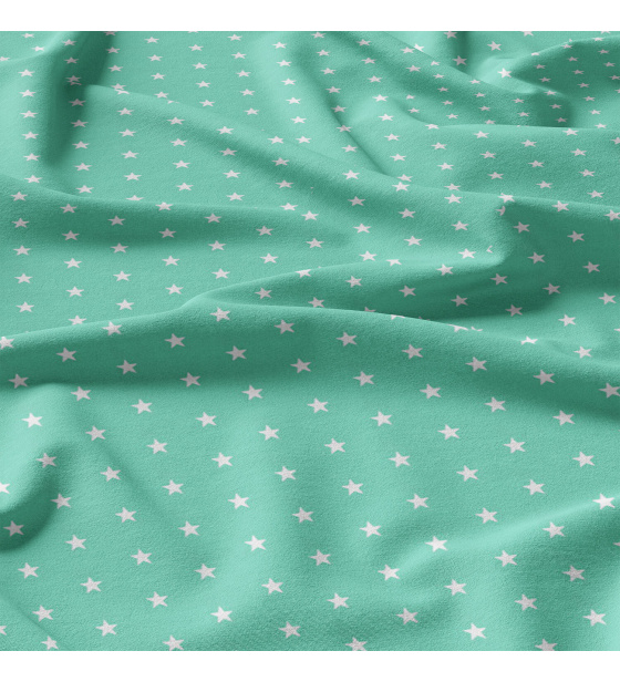 Children's cotton fabric 100% cotton, 125 g/m², width 160 cm, white stars on mint