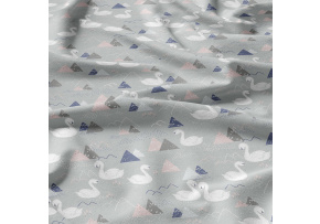 Cotton fabrics, by the meter. Swans on the Grey