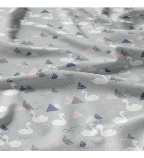 Cotton fabrics, by the meter. Swans on the Grey