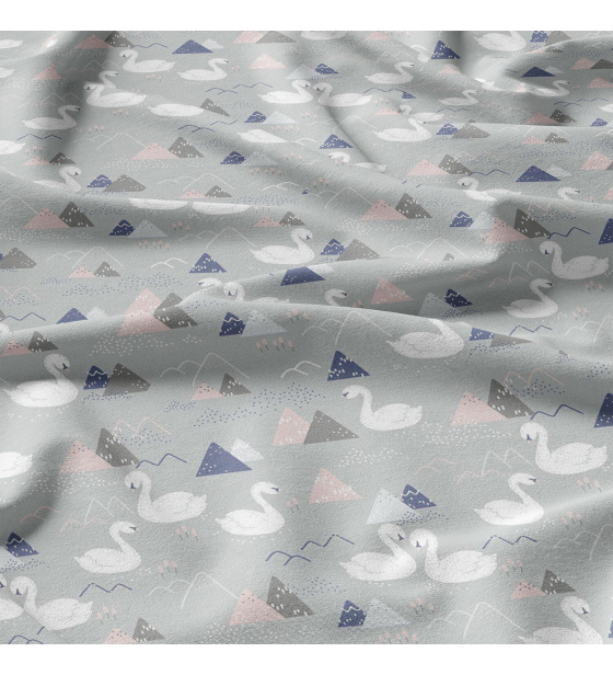 Cotton fabrics, by the meter. Swans on the Grey
