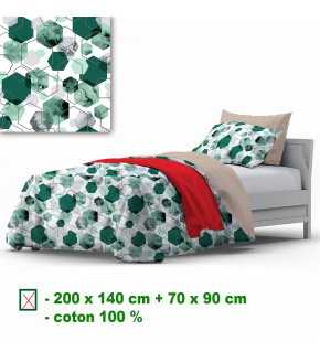 Cotton bedding with zipper, color Turquoise, 140x200 cm