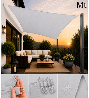 Sun shade sail 3x4 m, Oxford 165 g/m², light gray