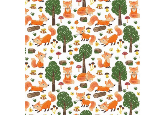 Cotton fabrics, by the meter. Foxes and Trees on St.Beige