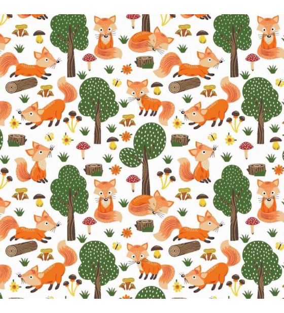 Cotton fabrics, by the meter. Foxes and Trees on St.Beige
