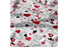 Decorative cotton fabric, by the meter, Hearts on White