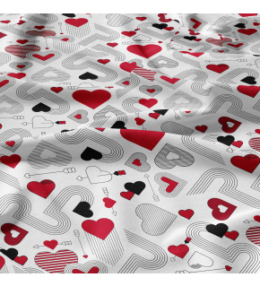 Decorative cotton fabric, by the meter, Hearts on White